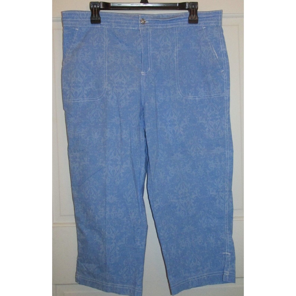 Three Hearts Women's Blue Floral Hi-Rise Elastic Waist Capri Pants Size L